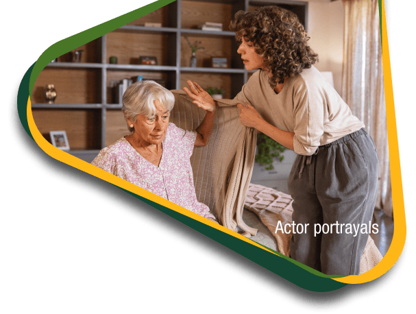 Adult daughter caring for elderly mother who is showing symptoms of agitation that may happen due to Alzheimer's disease.