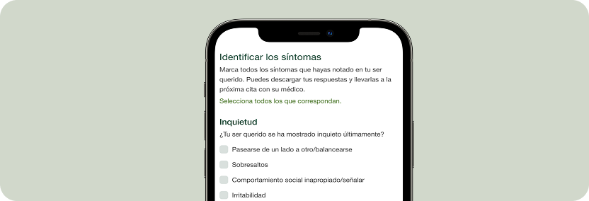 Cuestionario de síntomas en la pantalla del teléfono