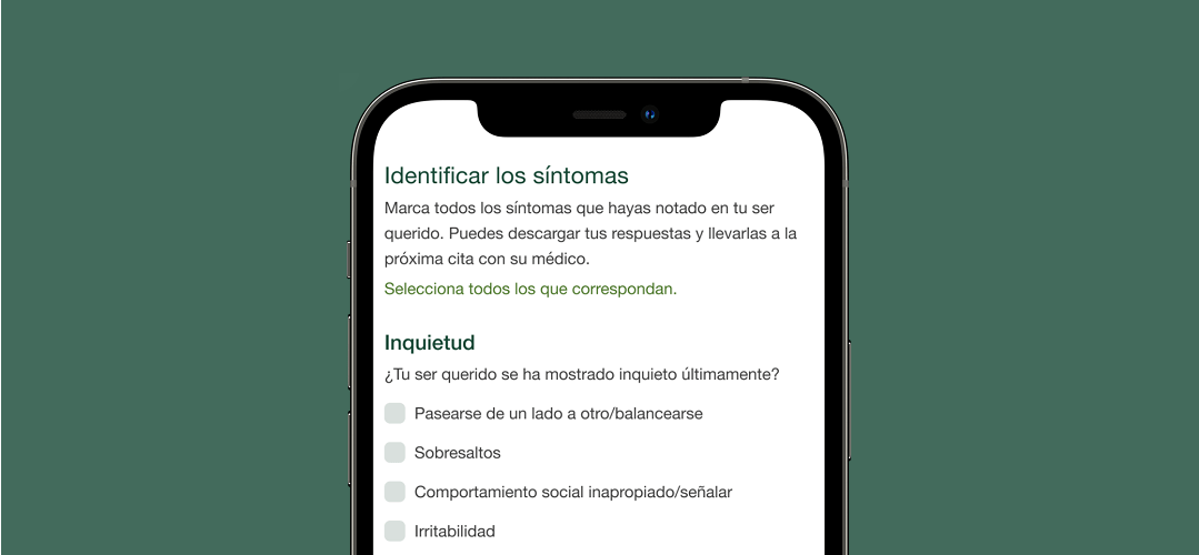 Cuestionario de síntomas en la pantalla del teléfono